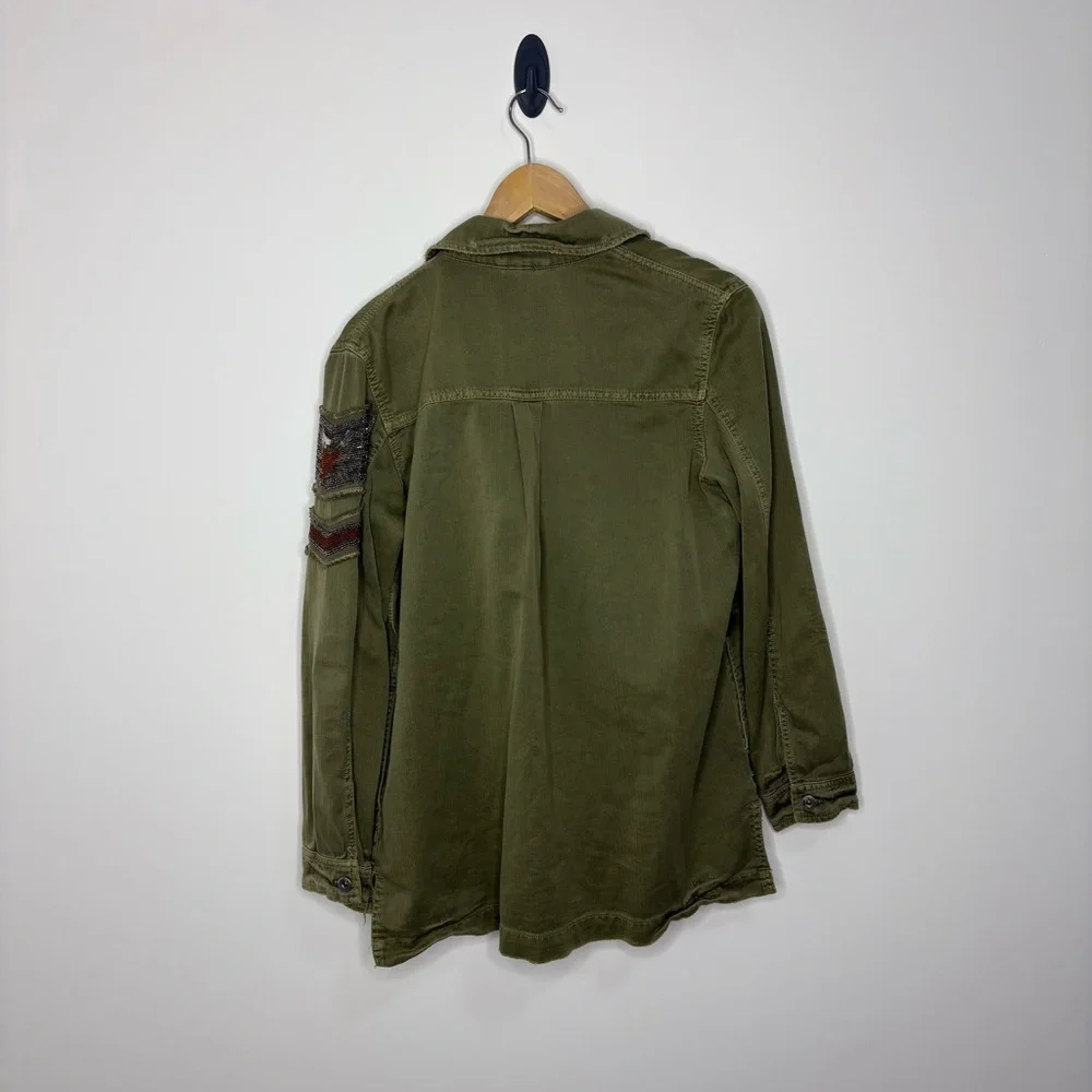 Free People Green Embellished Military Shirt Jacket Size Small - Picture 10 of 12